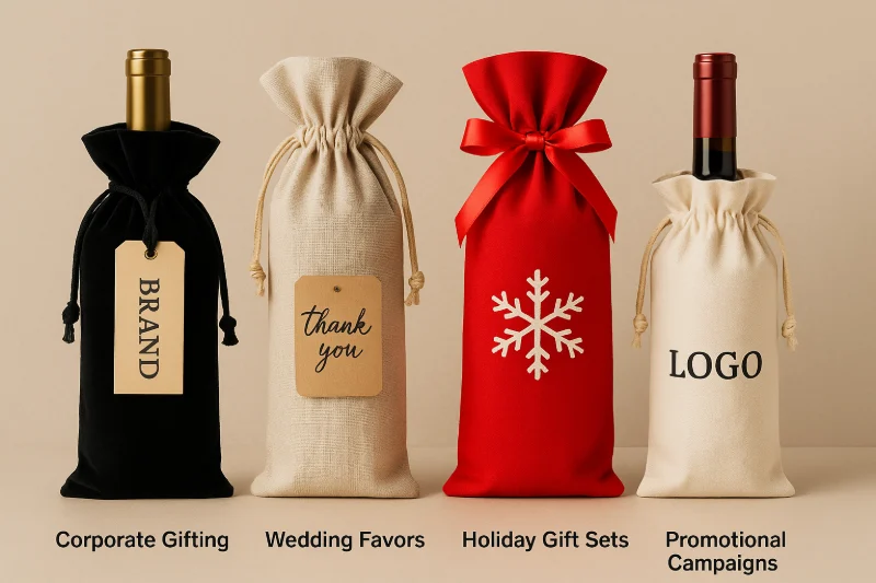 Drawstring Wine Bags for Corporate Wedding Holiday and Promotional Gifting