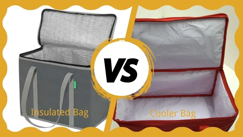 Side-by-side visual of Insulated Bag vs Cooler Bag with internal structure exposed