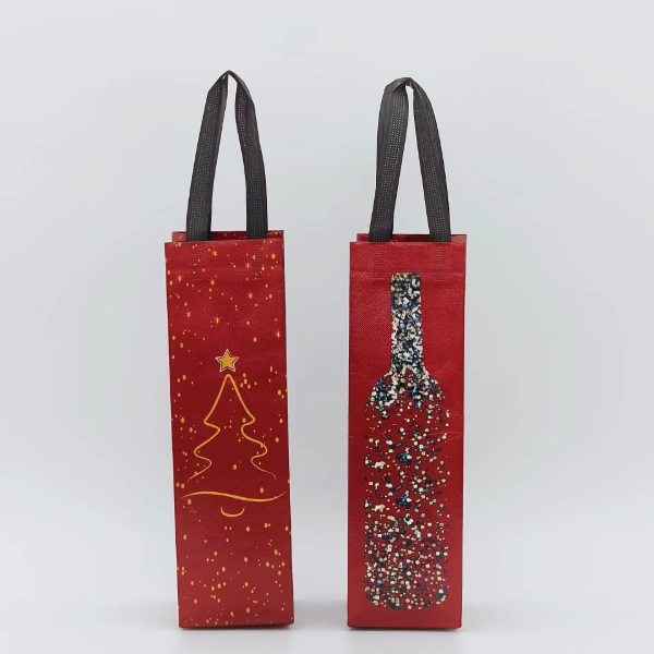 festive wine bottle bags red front view with graphics
