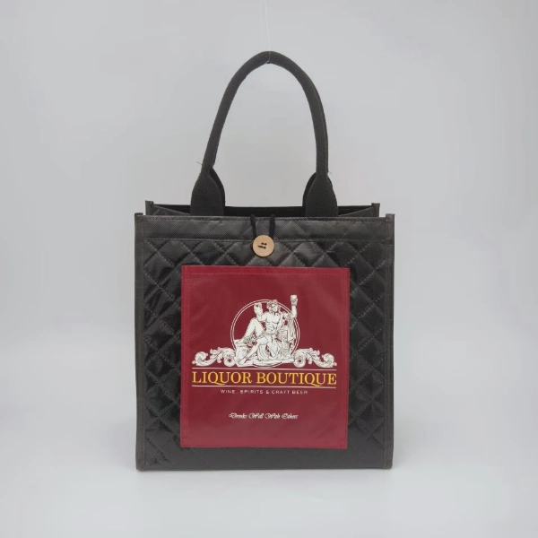 front view quilted wine bag with double pockets and button