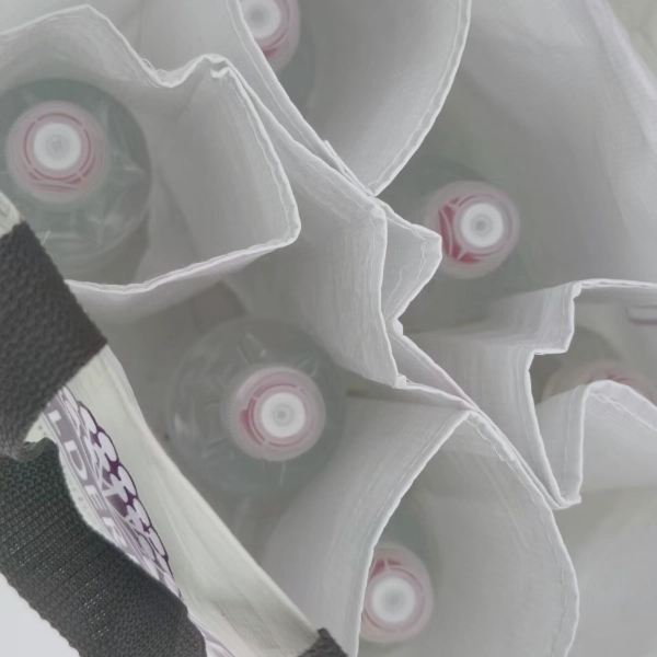 laminated wine bottle bag top view with compartments