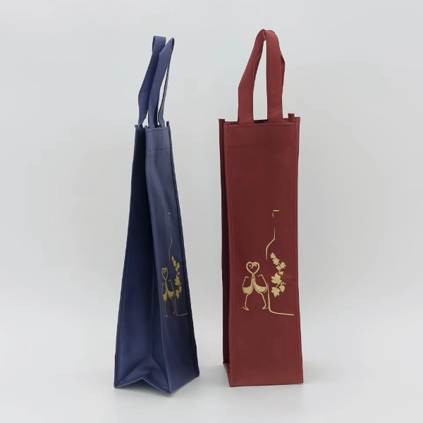 single wine bottle bags navy and burgundy front side view