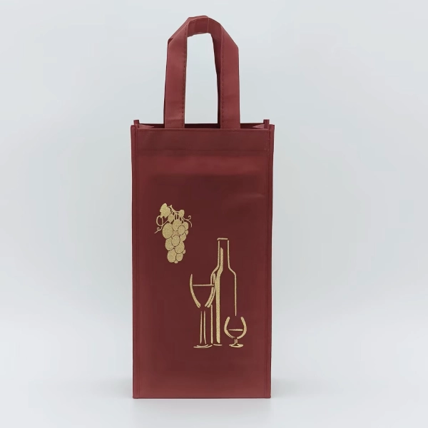 wine bottle bag burgundy front with gold grape print