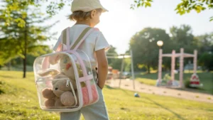 PVC vs EVA Bags Whats the Difference clear backpack with teddy bear
