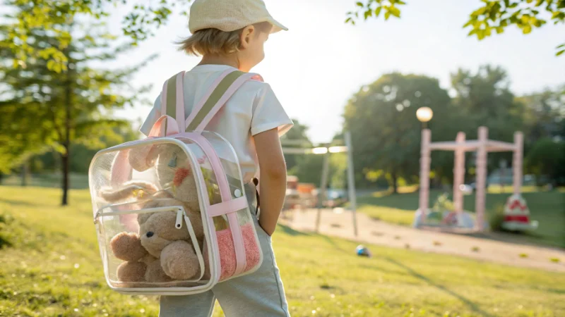 PVC vs EVA Bags Whats the Difference clear backpack with teddy bear