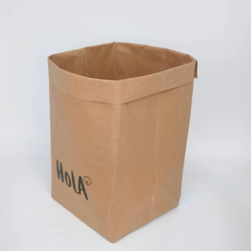 Angled View of Brown Washable Kraft Paper Storage Bag
