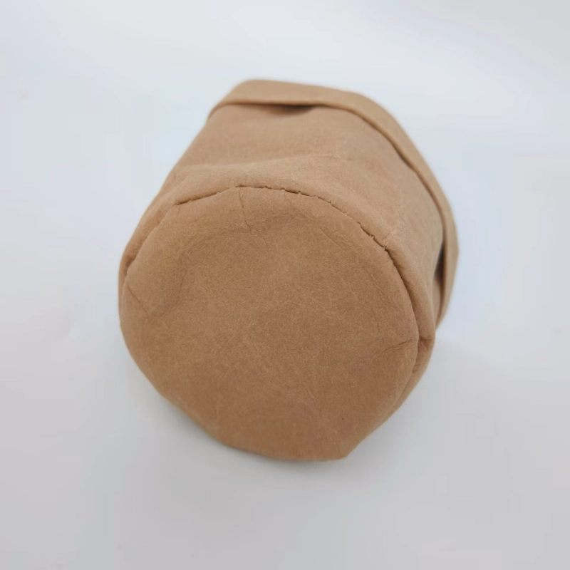 Bottom View of Washable Kraft Paper Cylindrical Storage Bag