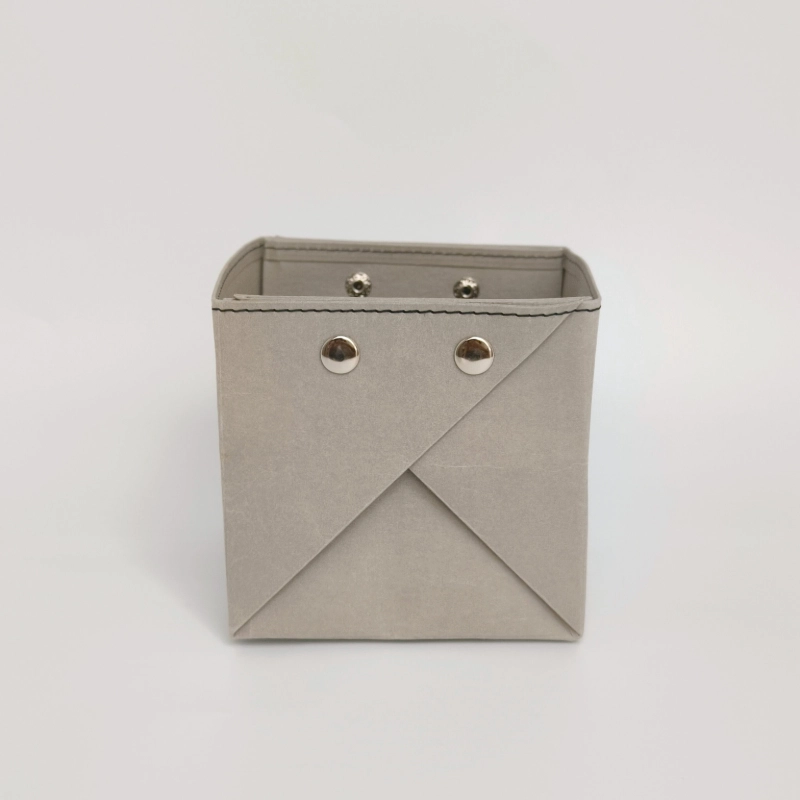 Front View of Light Gray Foldable Washable Kraft Paper Storage Bin