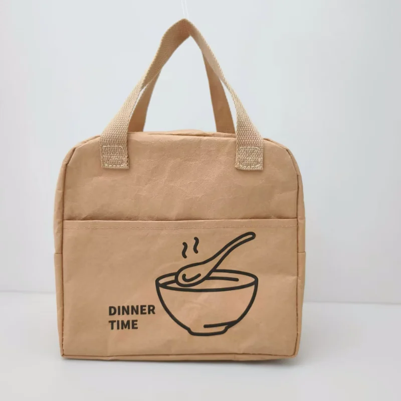 Front View of Washable Kraft Paper Insulated Lunch Bag with Print