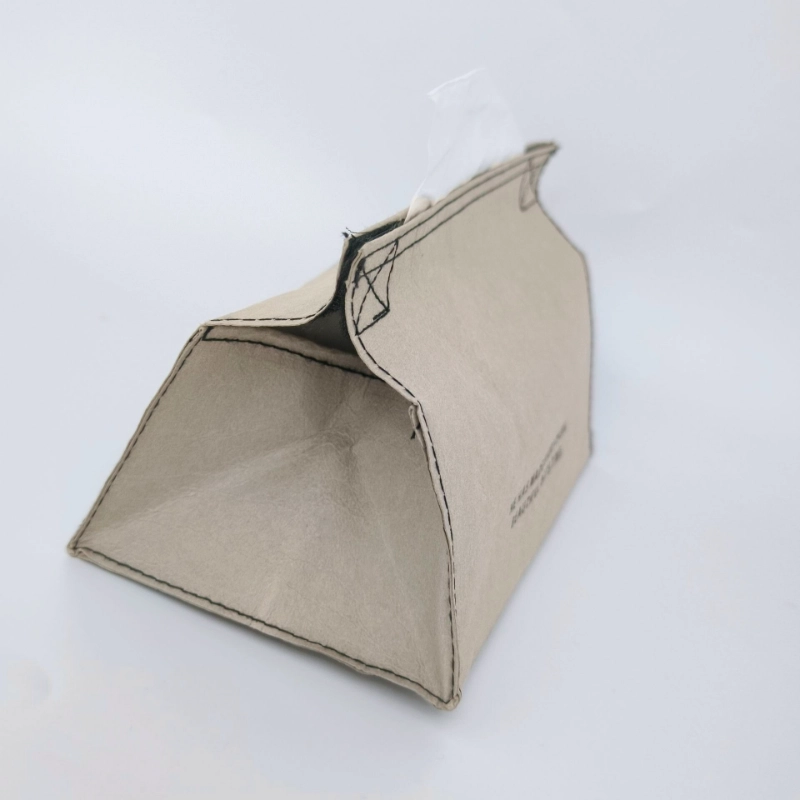 Minimalist Beige Washable Kraft Paper Tissue Case Angled View