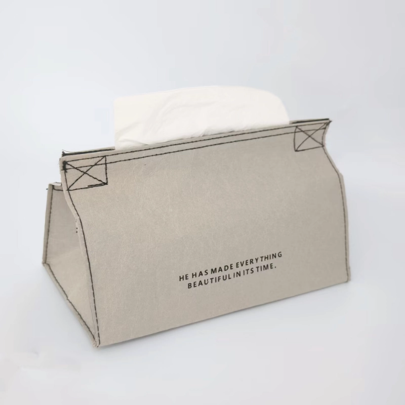 Minimalist Beige Washable Kraft Paper Tissue Case front View