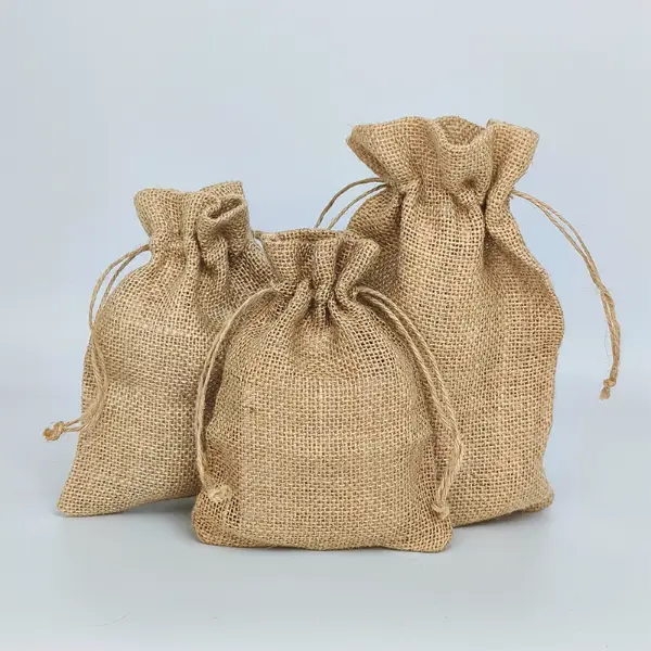 jute drawstring bags in multiple sizes showing drawstring bag dimensions