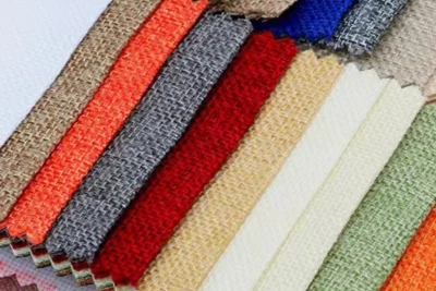 linen-like fabric material samples in multiple colors used for cosmetic bags and storage bags