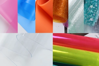 Types of PVC Material for Bags transparent colored glitter and textured PVC sheets
