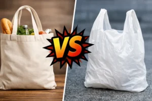 A cotton field with mature cotton bolls under sunlight, representing cotton bags vs plastic bags which is better.