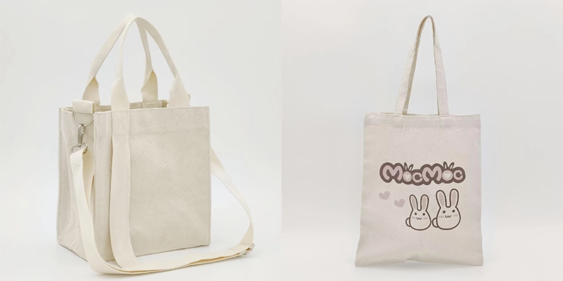 Two tote bags shown side by side, one with visible side gussets and one flat, illustrating What Is a Gusset in a Tote Bag.