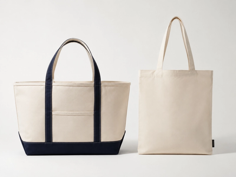 Comparison of a boat tote and a regular tote bag, illustrating Boat Tote vs Tote Bag: What's the Difference? in design, structure, and capacity.