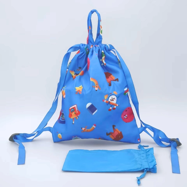 How to Choose the Right Foldable Bag for Your Business? A close-up view of a blue printed foldable bag showing the interior structure, seams, and fabric details.