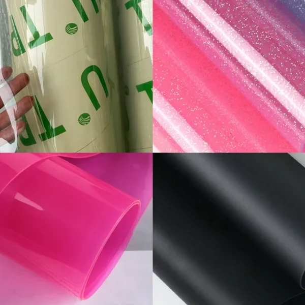 four types of TPU material including clear, colored, glitter, and matte finishes